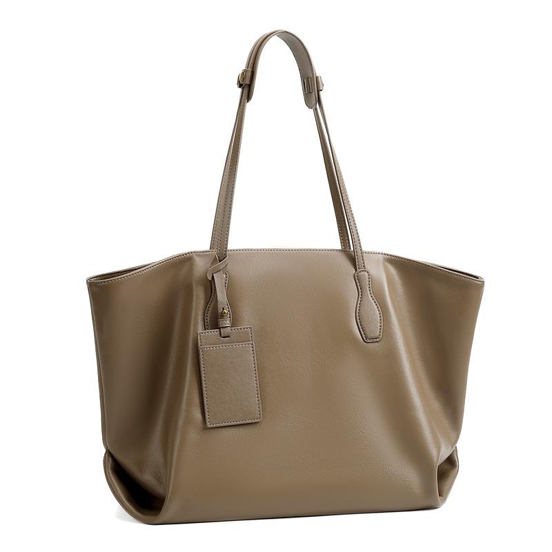 Top Layer Vegetable Tanned Leather Large Capacity Tote Bag Women'S Premium Texture Commuter Shoulder Bag Large Bag