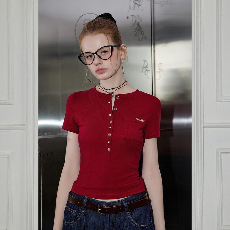 UNIFREE Women s Slim Fit Henley Short Sleeve T-Shirt S