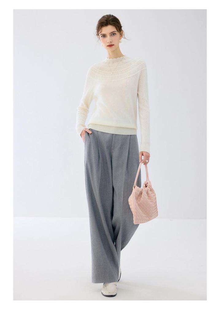 12-Gauge Women's Cashmere Crochet Hollow-Out Turtleneck Pullover Sweater