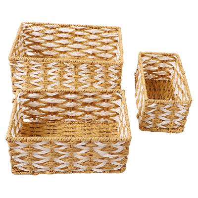 3PCS Handgewebte Aufbewahrungskörbe, Mehrzweck-Minimalistisches dekoratives gewebtes Aufbewahrungsbehälter-Set für Snacks