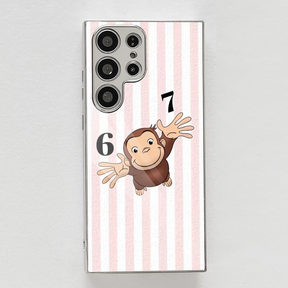 Y2K Curious George Phone Case For Samsung Galaxy S25 S24 S23 Ultra Metal Frame Case Slim Shockproof Cover Durable