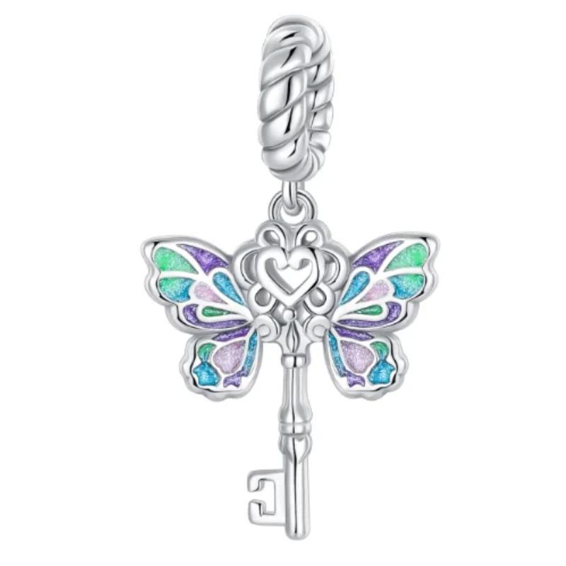 925 Silver Heart Lock Key Charm Pendant for Bracelet Jewelry DIY Gift Dangle Beads Keychain