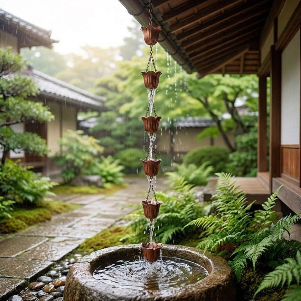 7 Cups Metal Tulip Rain Chain Japanese Style Water Drainage Chain Rain Chain for Gutters Landscape