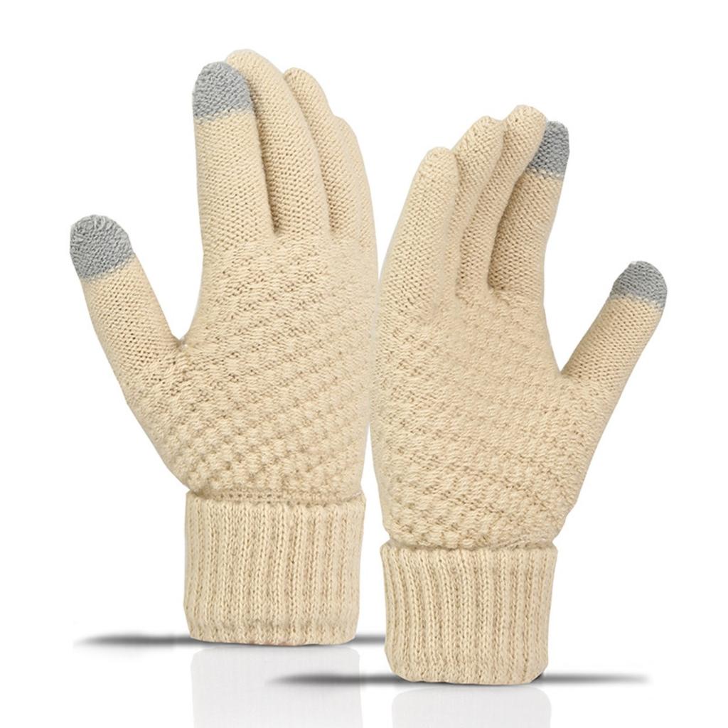 Touch Screen Gloves for Winter Warmth, Knitted with Thick Velvet, Windproof, Cycling, Men's and Women's Cold Resistant, Woolen, Simple Gloves