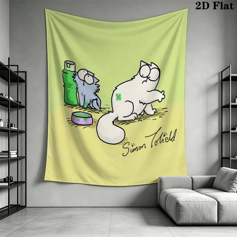 Simon‘s Cat Wall Tapestry Aesthetic Wall Hanging Printed Fabric Blanket Decorative Tapestries for Bedroom Living Room Home Decor