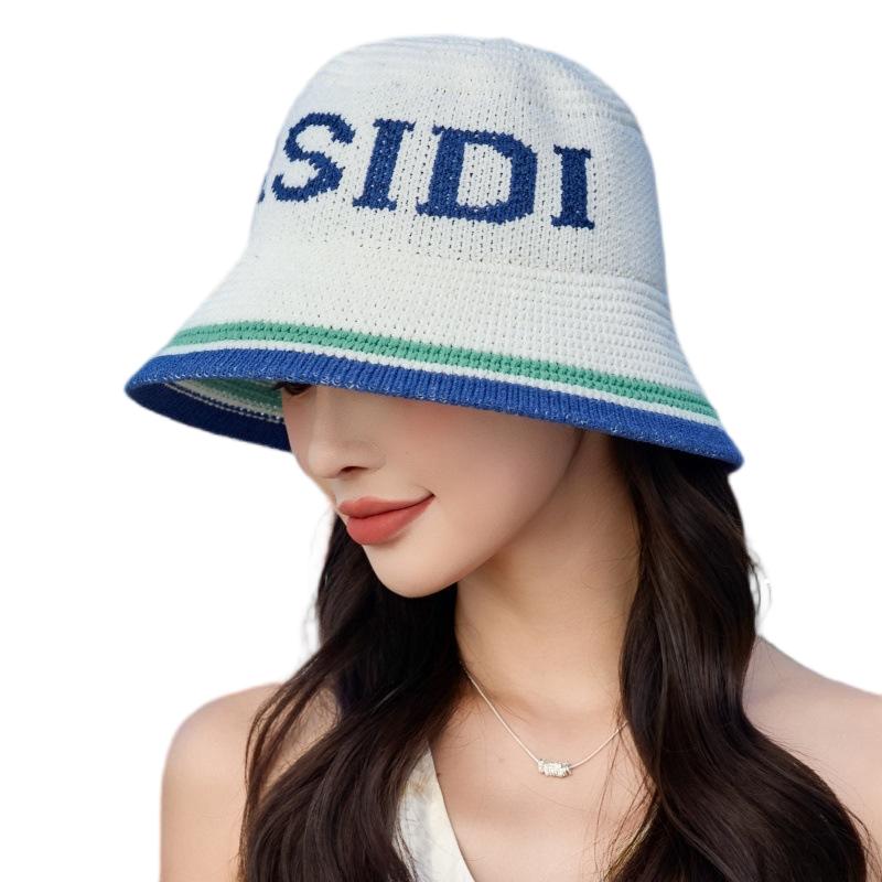 Spring Summer Panama Hat Women Hollow Knitted Hat Bucket Hat Outdoor Sun Visor Beach Hat Letter Jacquard Breathable Travel Cap
