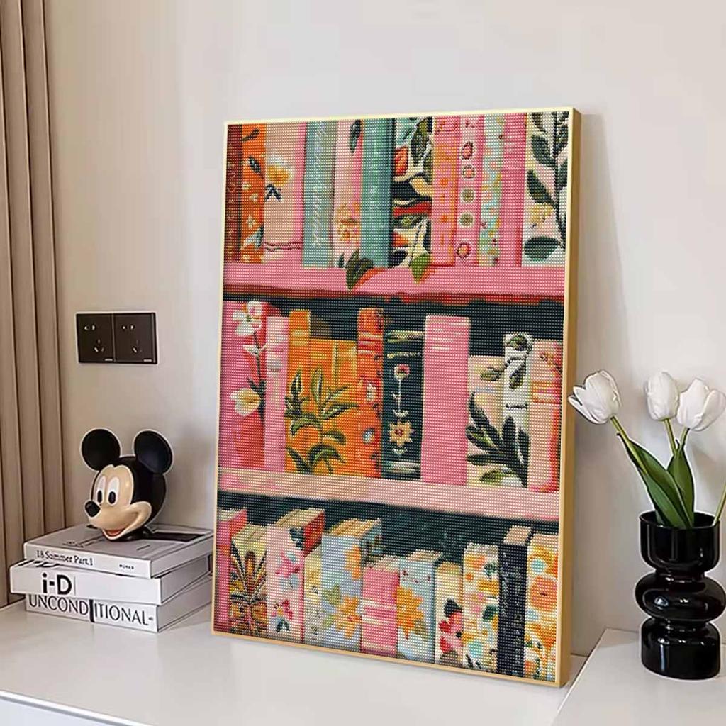 Diamond Painting Kit for Adults DIY Bookshelf Sparkling Art Canvas for Relaxing Craft Home Wall Decor and Creative Handmade Gift Idea