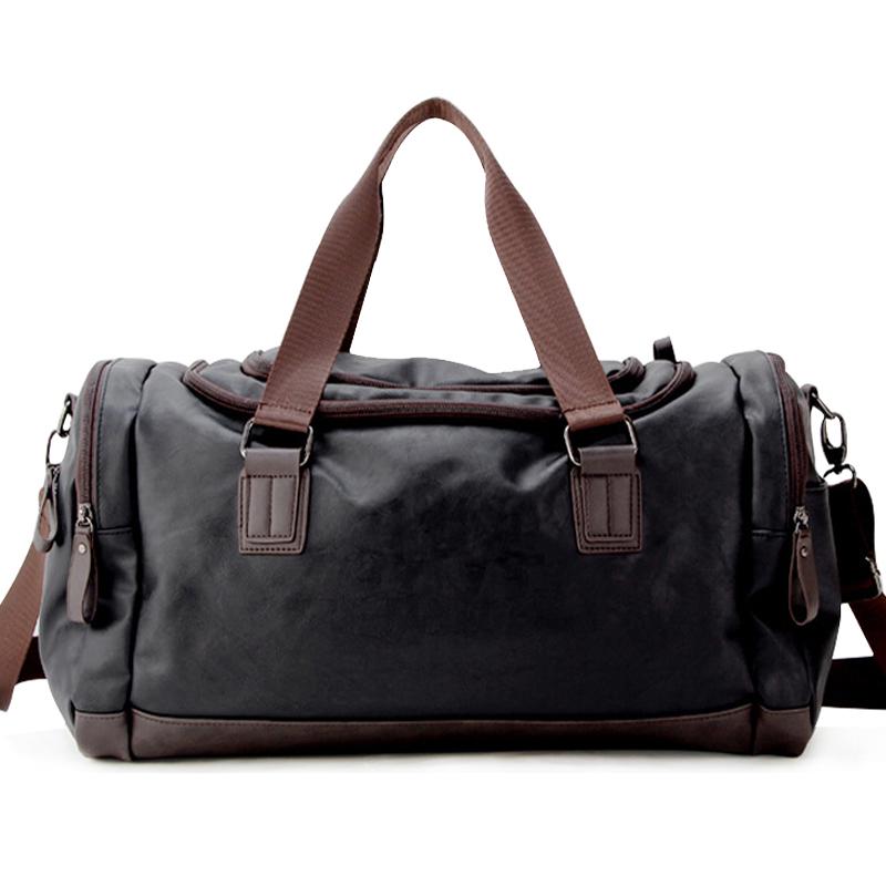 Top Quality Casual Travel Duffel PU Leather Men Large Capacity Travel Messenger Bag Tote Black Bag