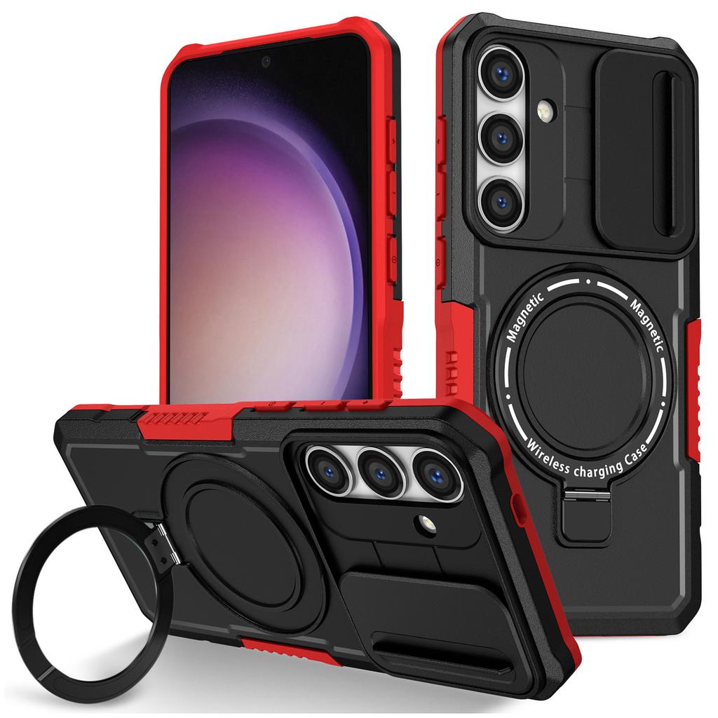 For Samsung Galaxy S24+ Case Slide Lens Window Kickstand Protective Cover Magnetic Case
