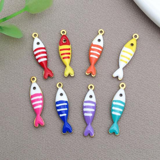 20Pcs Enamel Fish Charms Stainless Steel Fish Pendants Double-sided Striped Mini Fish Charms for DIY Jewelry Making Earring Necklace Bracelet Keychain