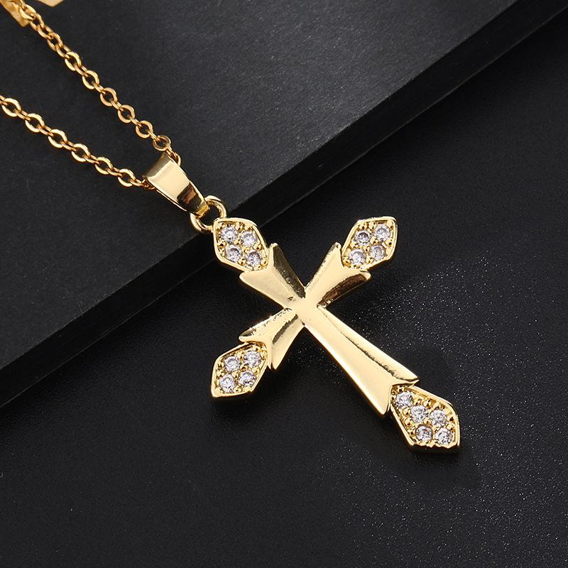 Cross necklace, zircon, European and American necklace, titanium lock chain, Instagram retro punk, personalized pendant, niche design