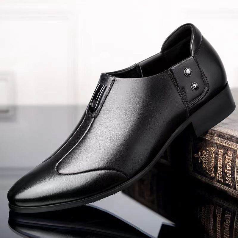 Men Black Slip‑On Leather Dress Shoes Pointed Toe Business Office Formal Footwear