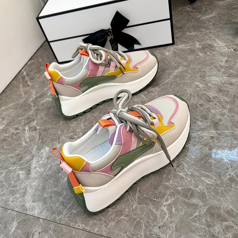 Women's Casual Platform Sneakers Spring New Fashion Breathable Lace-up Thick-soled Sports Shoes Outdoor Casual Vulcanized Shoes