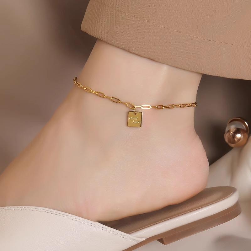 High-End Square Anklet: Titanium Steel, No Fade, Celebrity-Style Luxury Design