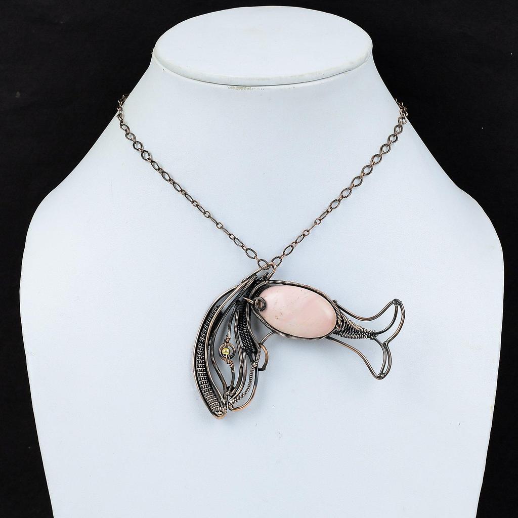 Pink Opal Pendant Copper Wire Wrapped Pendant Handmade Pendant Wire Wrap Gemstone Jewelry Fish Pendant Gift For Her Beautiful Copper Jewelry