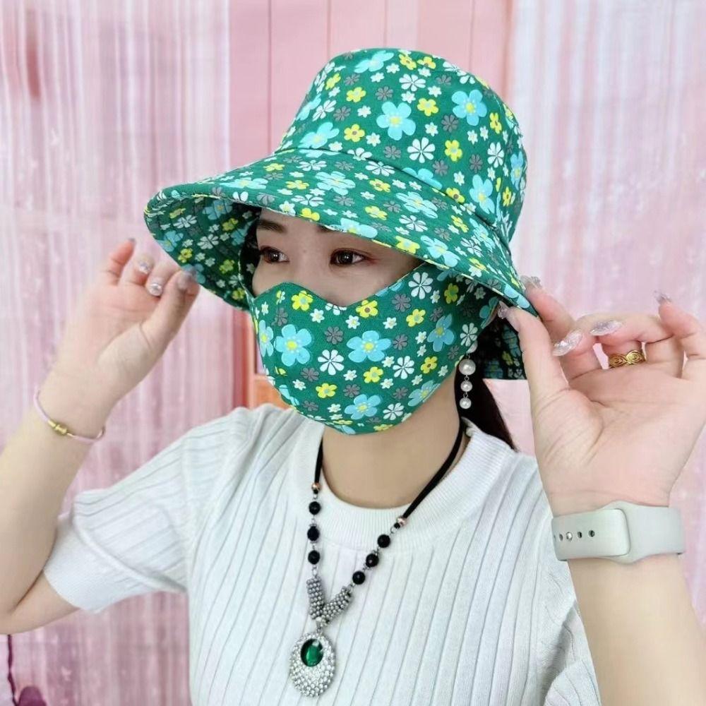 Sun Protection Women Sun Hat Face Mask Bucket Hat Lightweight Sunscreen Mask Sun Protection