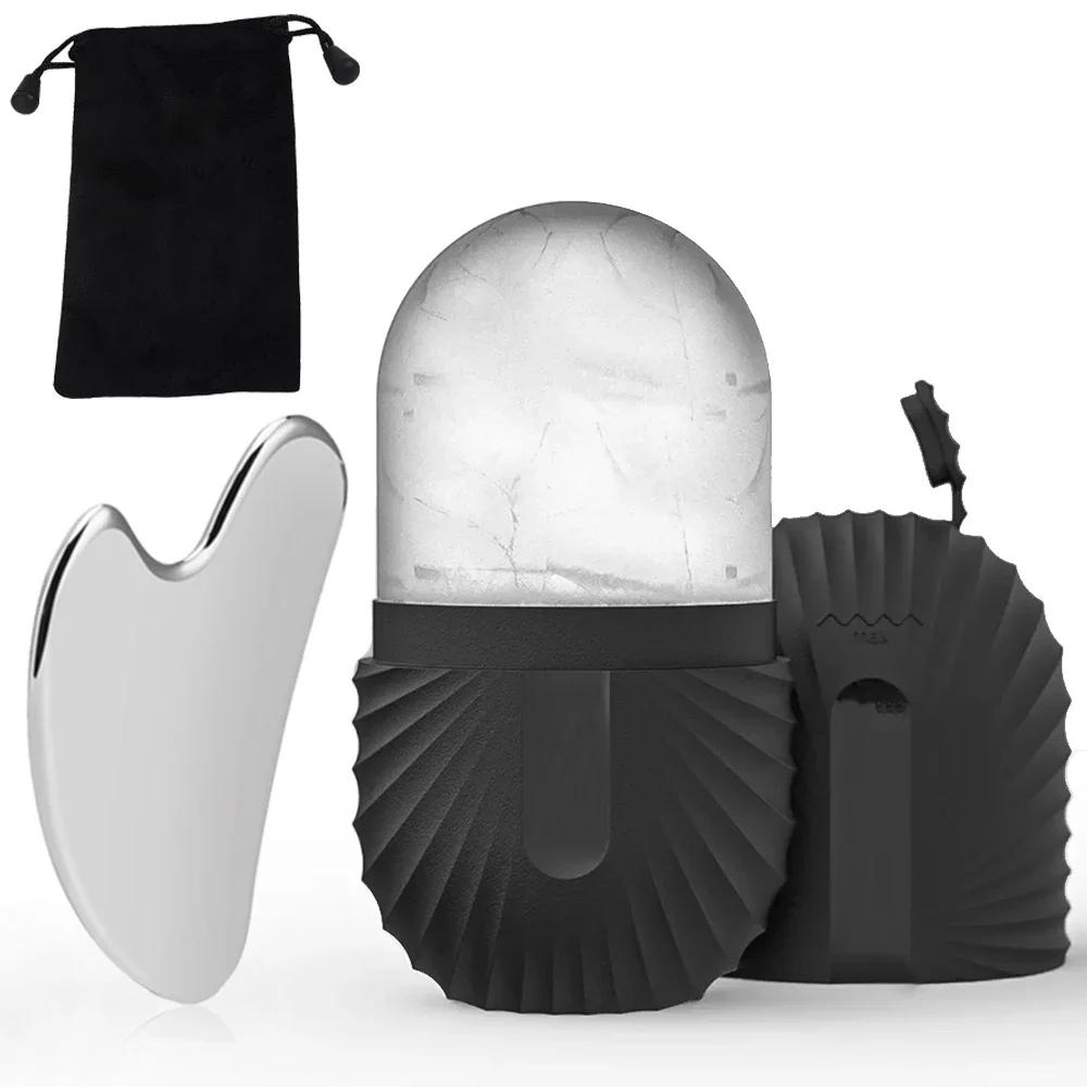 Reusable Ice Face Roller Stainless Steel Gua Sha Tool Set Skin Care Beauty Set Face Massage Roller Lifting Contouring Tools