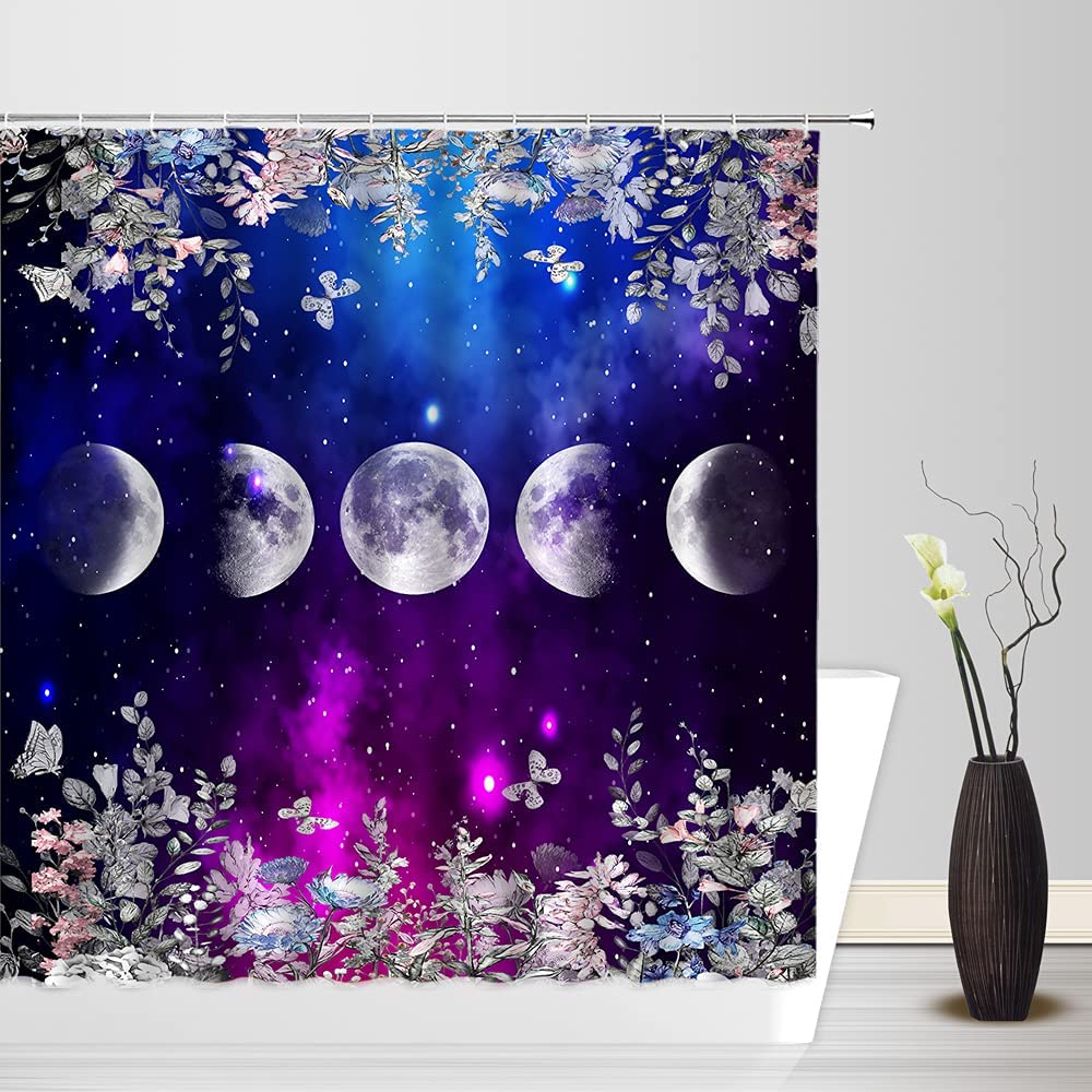 Mandala Celestial Shower Curtain Boho Moon Star Black And White Waterproof Polyester Fabric Bathroom Curtains Home Decor Hooks