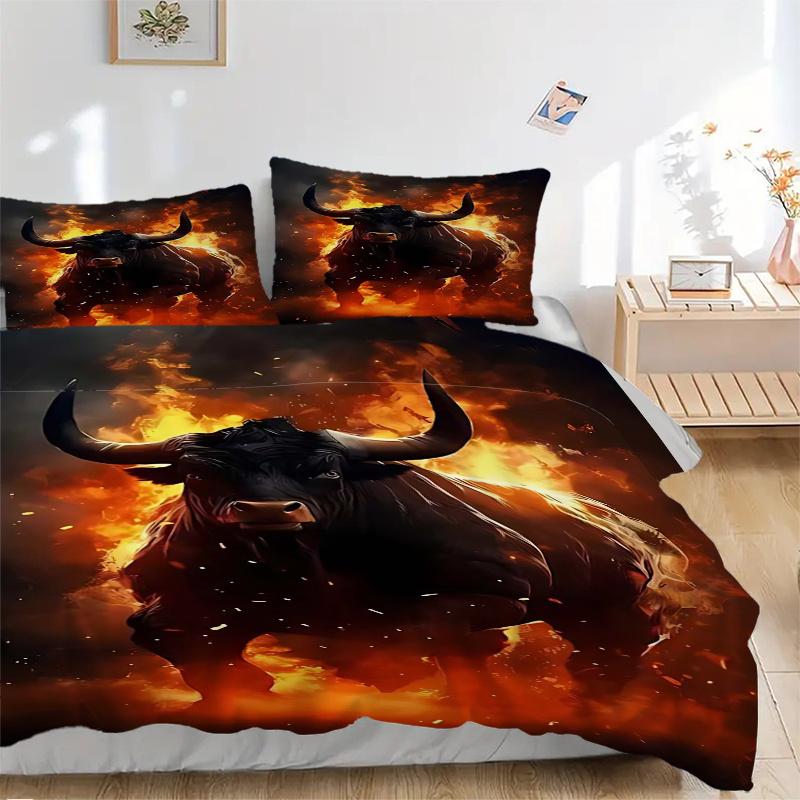 3pcs Anime Bull Decorative Bedding Set - Includes One Quilt Cover and Two Pillowcases (No Core) - Perfect for Bedroom and Guest Room Decoration, Festi
