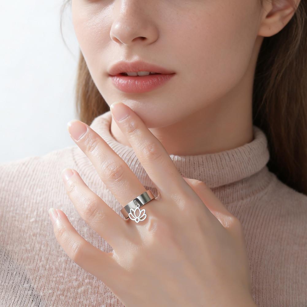 Cazador Flower Lotus Charm Rings for Women Ring Stainless Steel Yoga Buddhism Finger Jewelry 2026 Mother's Day Gifts New