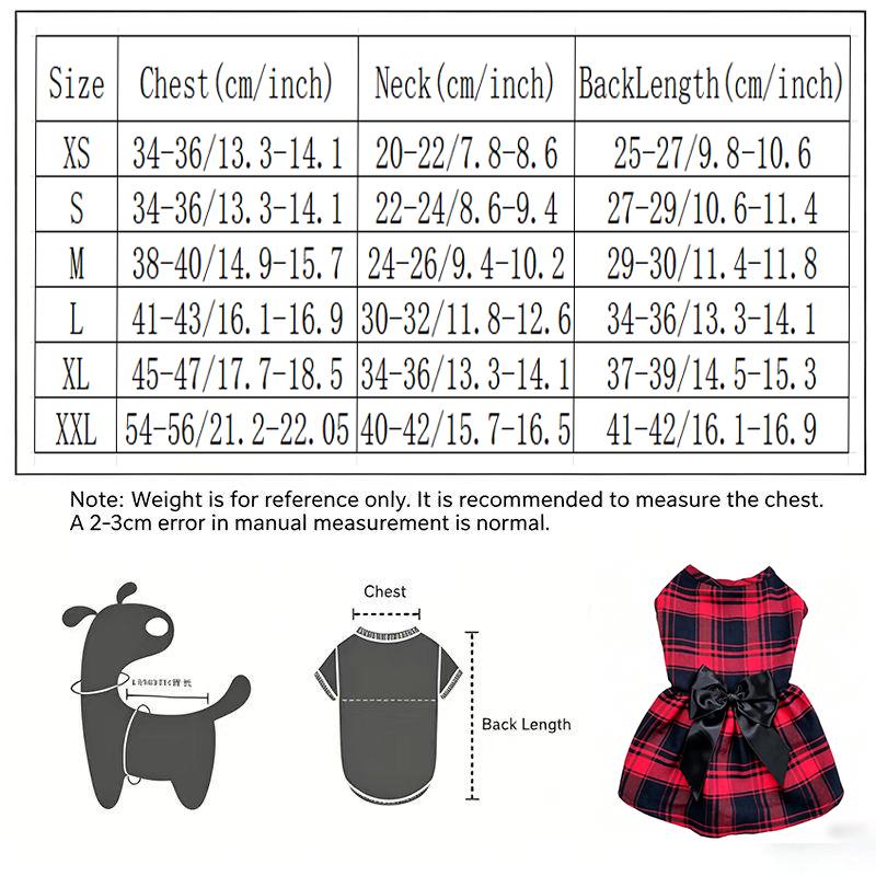 Cute Plaid Pet Dress with Bow Decoration, Soft Fabric Cat and Dog Clothing, Suitable for Small and Medium-sized Pets