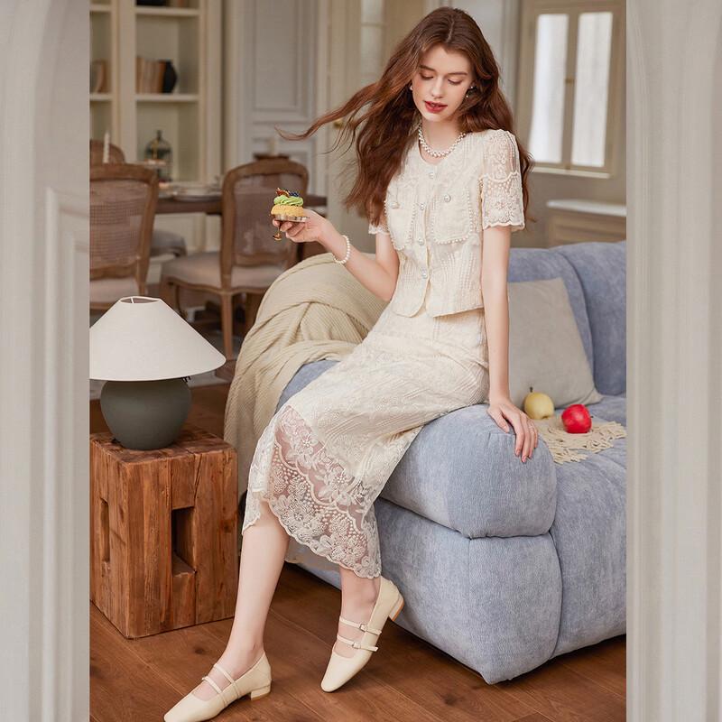 Bailuyu Embroidered Hollow-Out Dress Set