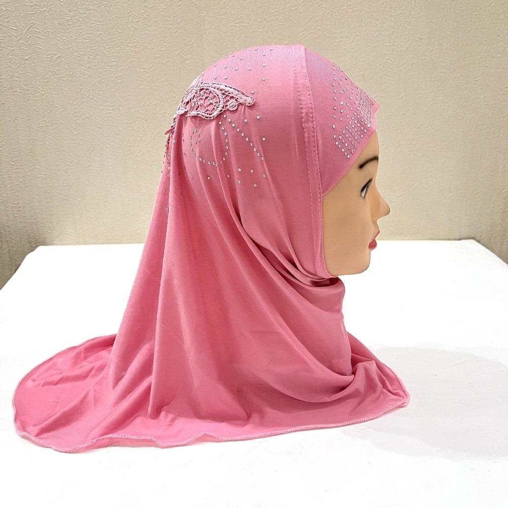 Lace Rhinestone Decor Kids Hijab Breathable Headscarf Charming Head Wrap  Casual