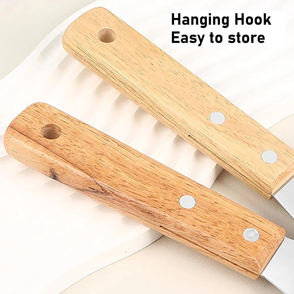 Durable Fish Turner Spatula Stainless Steel Lightweight Frying Shovel Wooden Handle Sloped Head for Flipping Foods Kitchen Tool