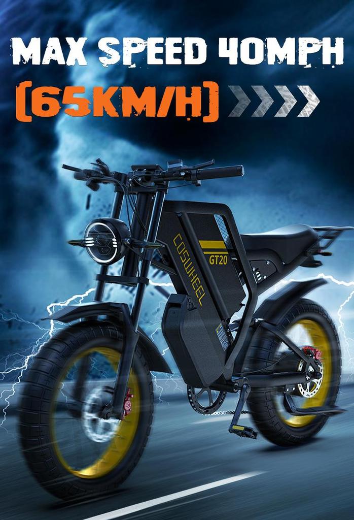COSWHEEL GT20 Max Ebike 1500W 48V40AH Electric Motorcycle Max 145 Miles Fat Tire Mountain Electric Bike Adult Off-Road Bicycle