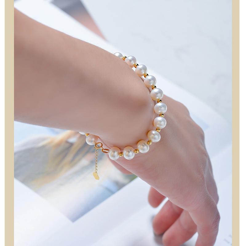 Real Natural Freshwater Pearl Gold Bracelet Woman,Vintage 18k Gold Pearl Bracelet Jewelry Baby Girl Wife Annniversary Gift White