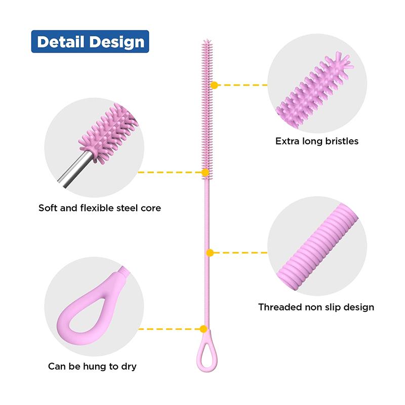 9Mm Silicone Straw Brushes, 25Cm Extra Long Straw Cleaning Brush Reusable Bendable Brush Pipe For Smoothie Straw Washing