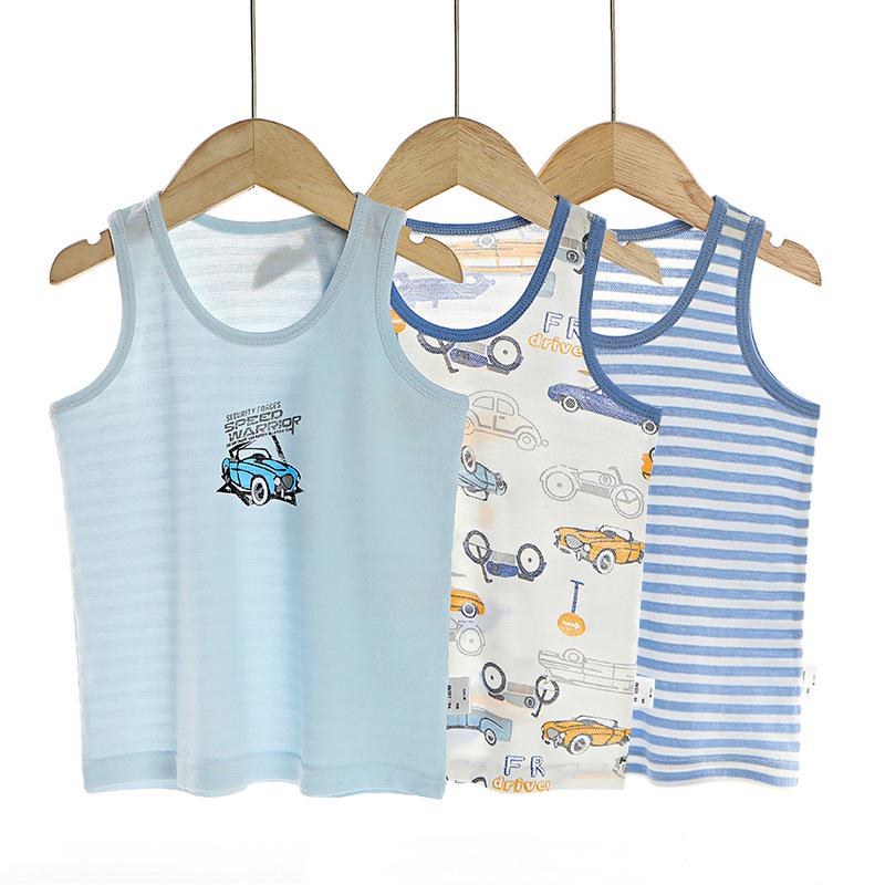 Dreiteiliges Kinder-Cartoon-Weste-Set - Gestreift, Reine Baumwolle, Atmungsaktiv, Schweißabsorbierendes Baby-Mädchen-Basisshirt