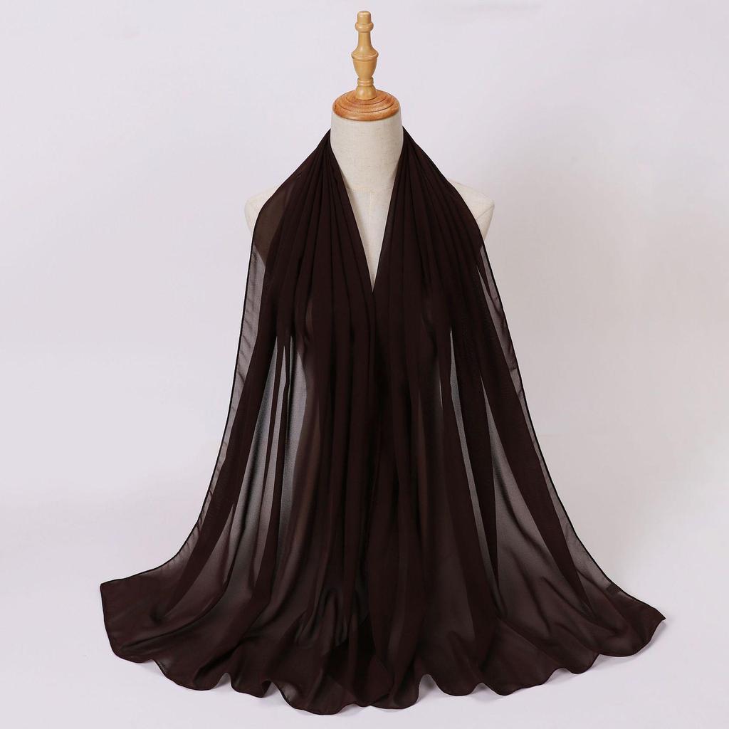 Ethnic Pearl Chiffon Hijab Scarf - Single Color, Long Style for Middle East & Africa