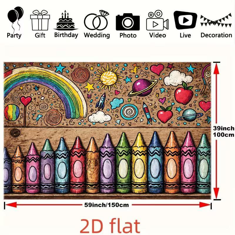 2D Colorful Crayon Doodle Backdrop for Art Class or Kids Birthday Photo Booth Background