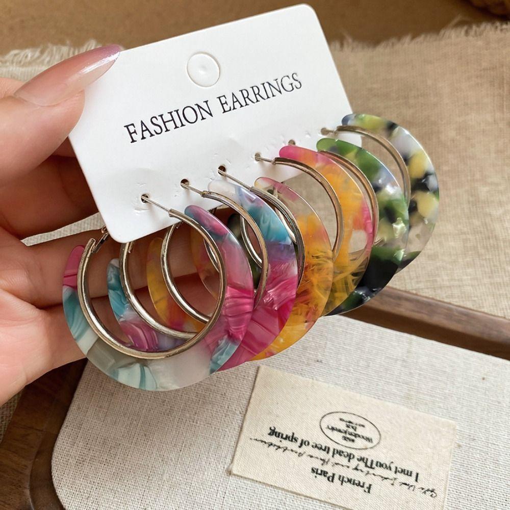 Trendy Leopard Print Earrings Acetic Acid Geometric Earrings Set Sweet C-shaped Earring Set  Girls