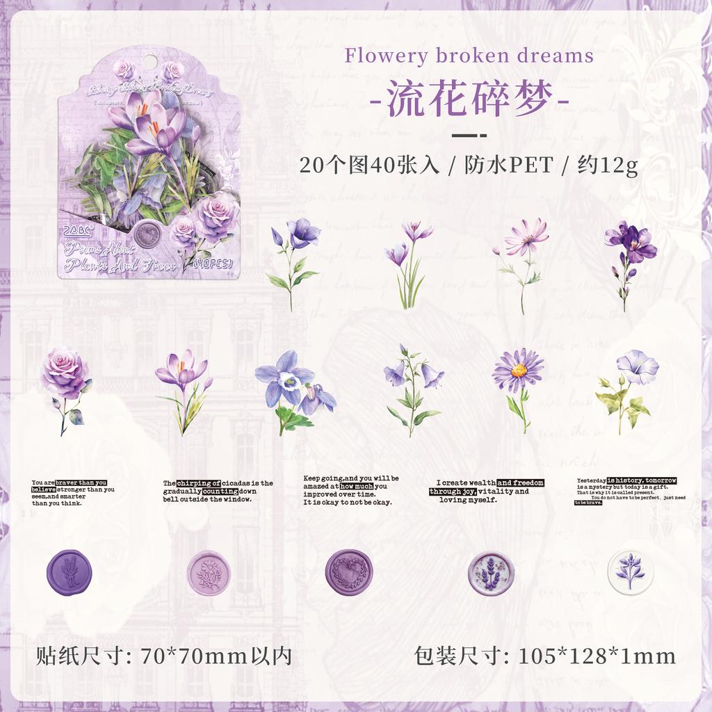 40Pcs PET Waterproof Flower Stickers Elegant Floral Pattern Decor For Scrapbooking Journal Diary Layout