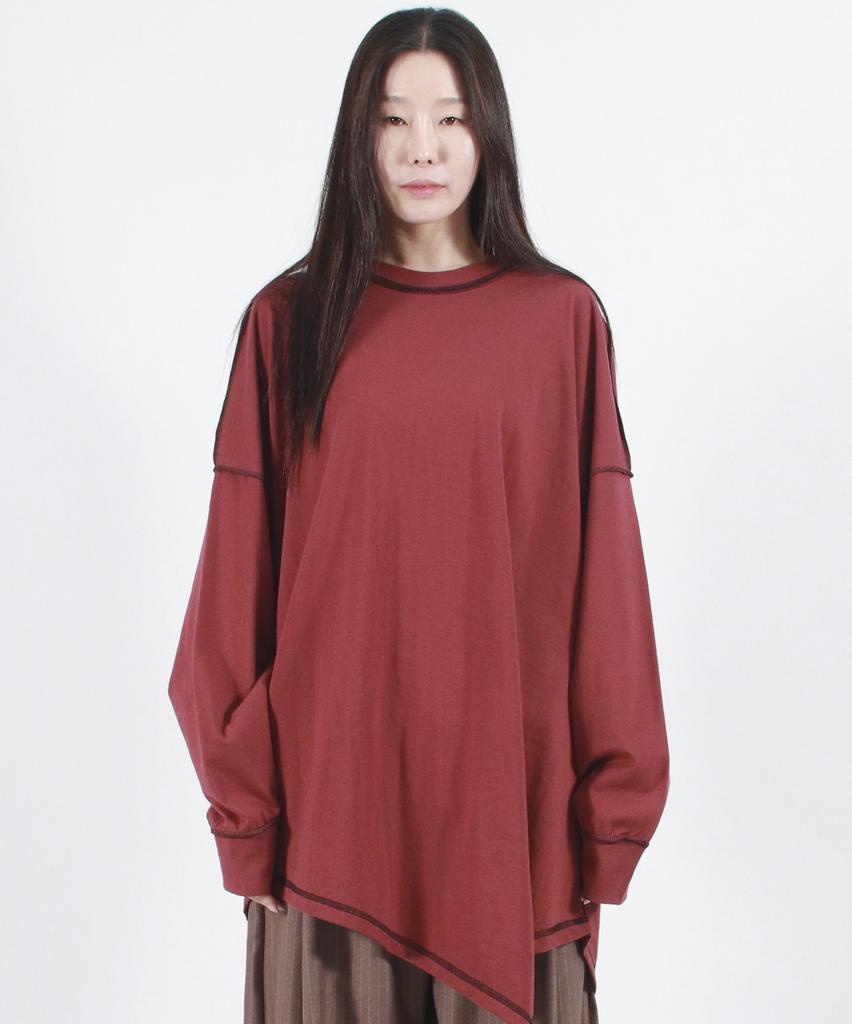 Deumakeu Oversized Asymmetrical Long Sleeve T-Shirt Burgundy