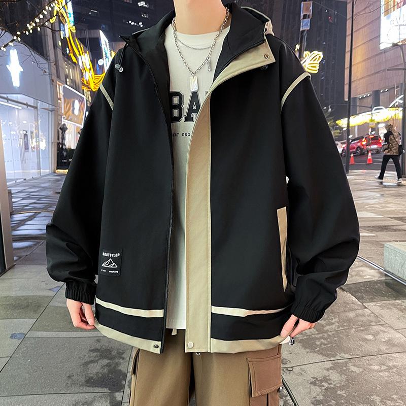 Jacket Men's Spring and Autumn Hooded Loose Tooling Jacket Mountain Outdoor Waterproof Color Matching Casual Couple Jacket