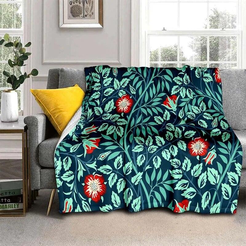 Módní přikrývka se zářivými květinami – lehký flanelový přehoz na pohovku, přikrývka s digitálním potiskem s měkkou a červotočivou flanelovou látkou