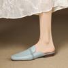 Fashion 2025 Summer Women Shoes Genuine Leather Square Toe Women Sandals Solid Modern Sandals for Women Low-heel Women's Mules Shoes