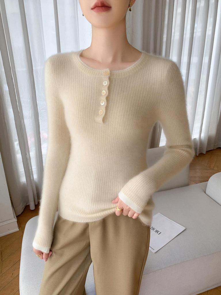 Versatile Women's Slim Fit Striped Cashmere Knit Pullover Sweater
