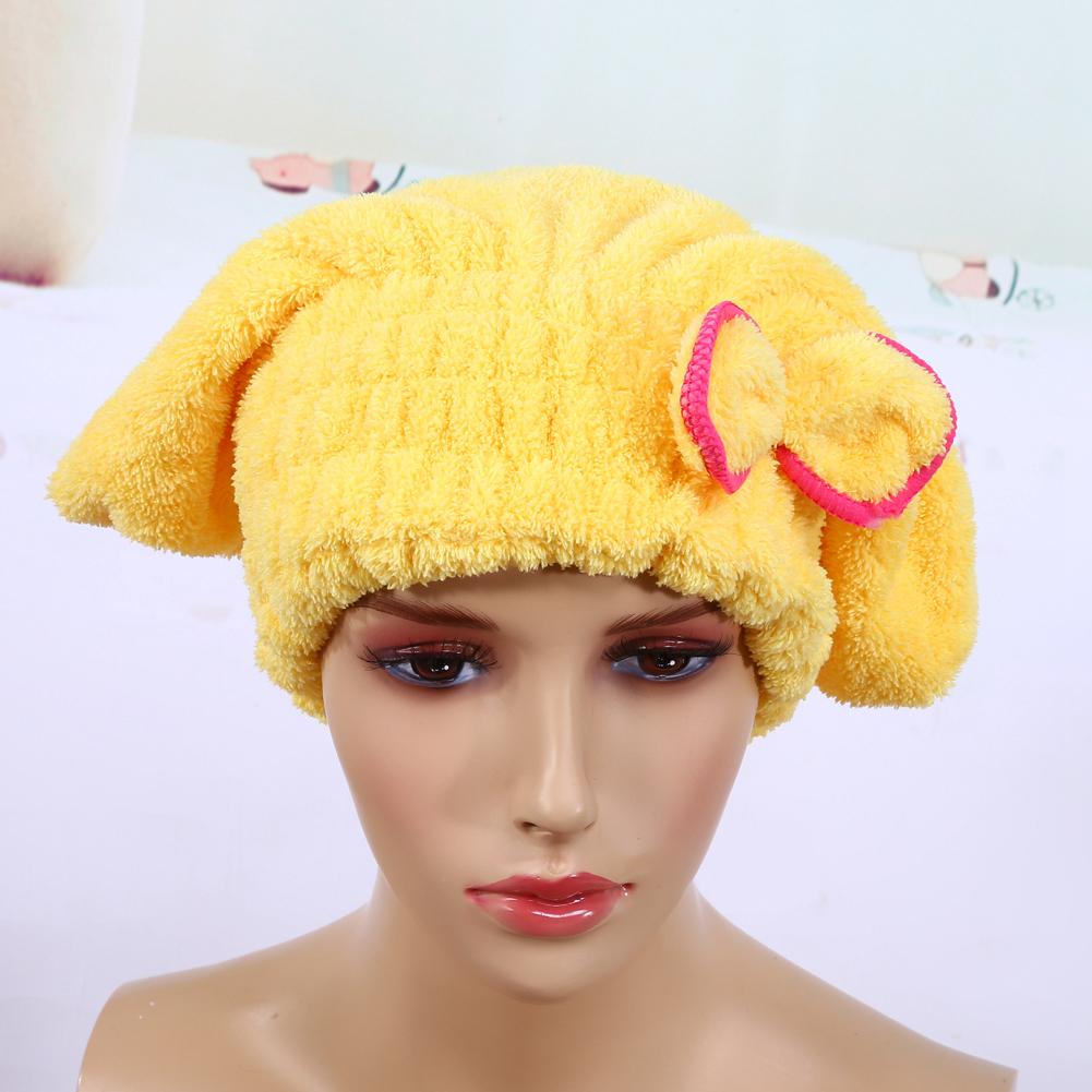Quick Dry Cute Women Microfiber Hair Drying   Wrap Tower Hat Accessory For Bath(yellow)