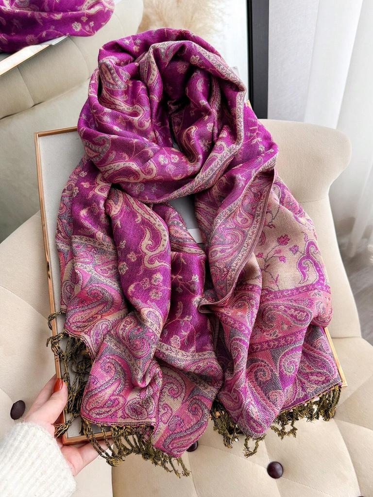 New Pashmina Women Scarf Bohemia Paisley Shawl Wrap Paisley Jacquard Flowers Cashmere Classic Tassels 70X190Cm