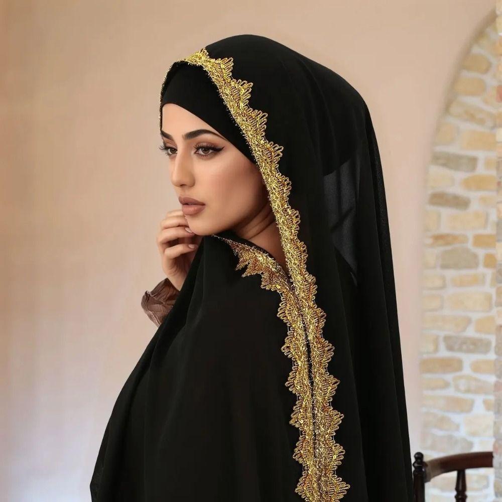 Silk Islamic Turban Gold Sequin Wraps Shawl Fashion Chiffon Hijab Scarf  Beach