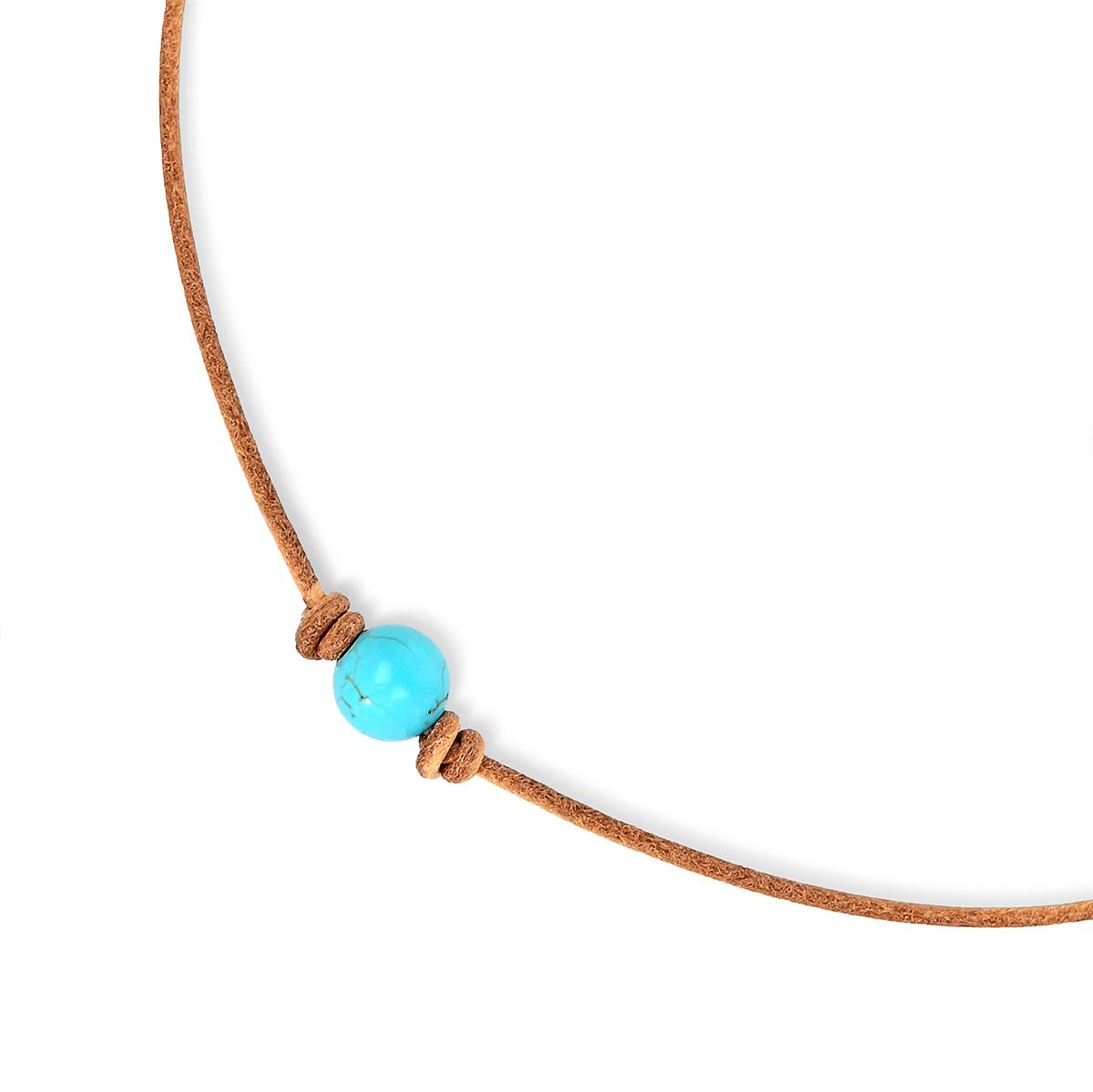 Ожерелье из бисера с камнем бирюзового цвета. Одна круглая бусина ручной работы на мягком — фото 7