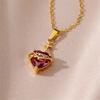 Female Crystal White Red Zircon Stone Heart Cross Pendant Necklace Vintage Gold Color Wedding Jewelry For Women