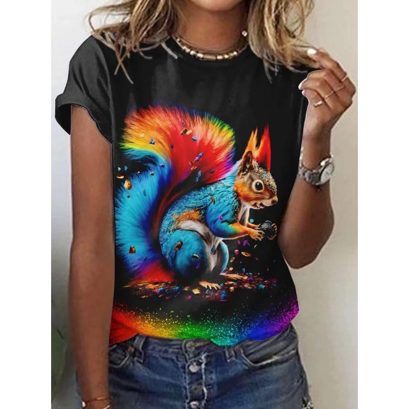 

Летний топ с круглым вырезом и принтом 3D красочных животных, модные повседневные женские футболки с короткими рукавами 6XL
