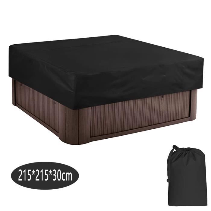Bache d'extérieur pour Spa Housse de Bain à Remous Carrée Etanche Couverture de Spa en Tissu Polyester 190T, noir , 215x215x30cm
