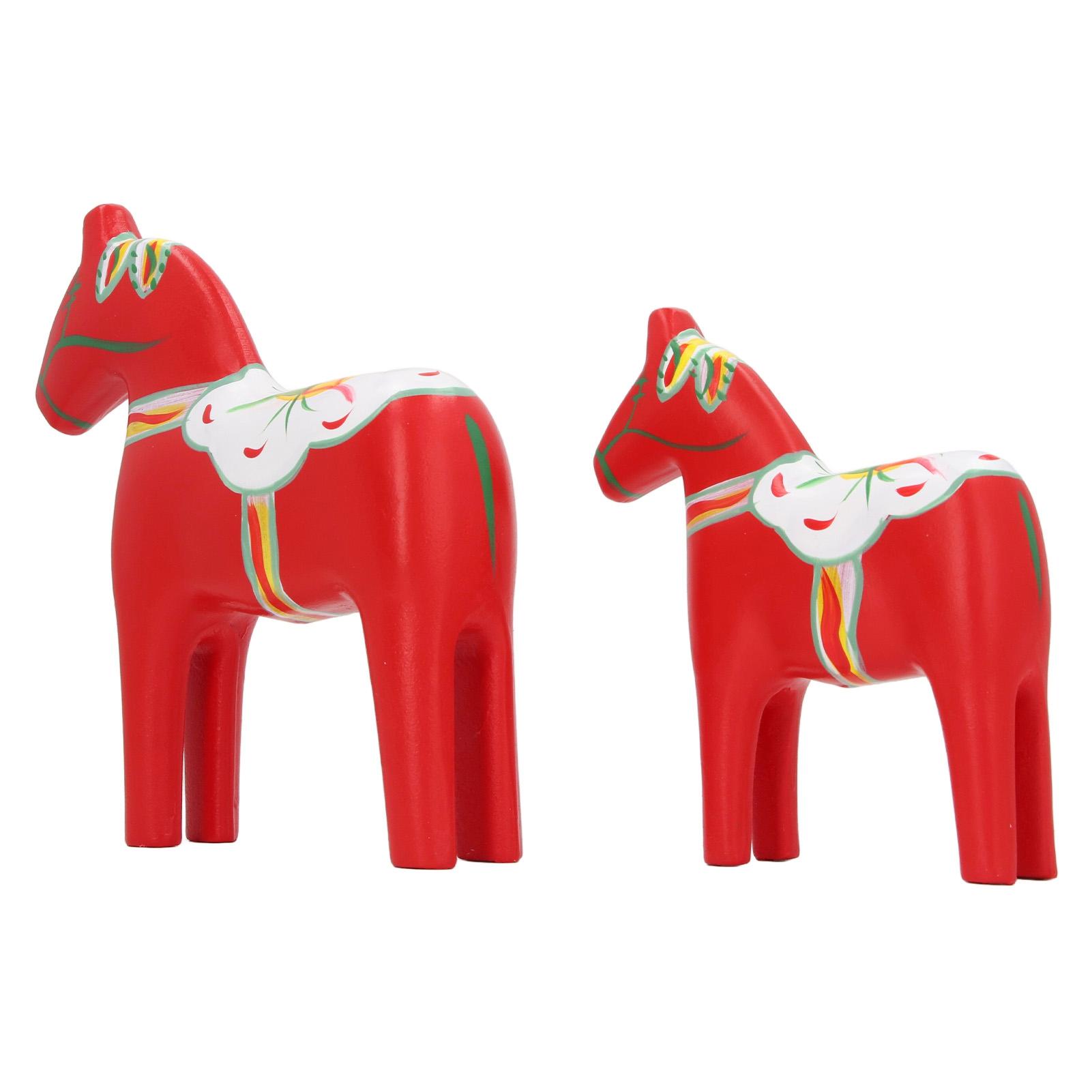 1 Pair Swedish Dala Horse Decor Wooden Traditional Painted Dalecarlian Horse Statue Figurine Home Ornament Handicraft