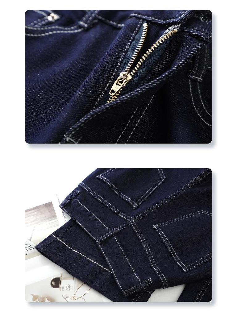 Women's Retro Dark Blue Straight-Leg Jeans - Spring & Autumn 2025, Slim-Fit, Hot-Selling, Loose Wide-Leg Style